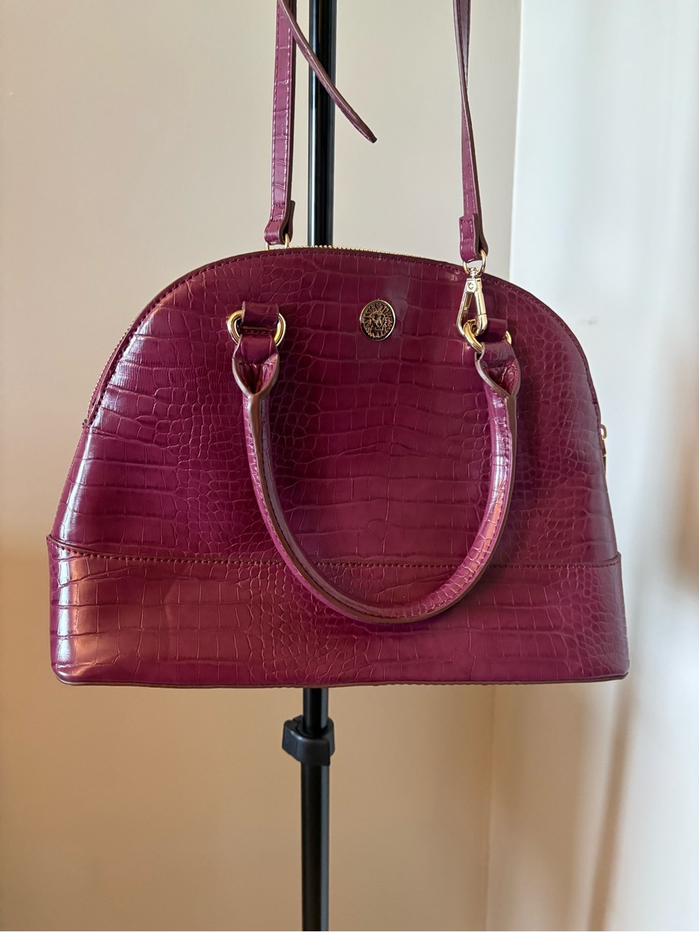 Anne Klein Croc-Embossed Dome Satchel Crossbody Purse in Plum